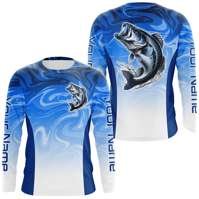 Custom Bass Long Sleeve Tournament Fishing, Blue Wave Camo Bass Fishing