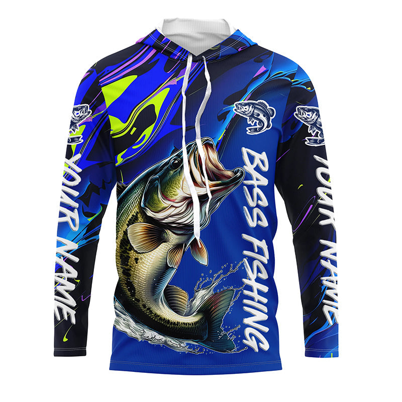 Personalized Largemouth Bass Long Sleeve Tournament Fishing, Water Camo Bass Fishing