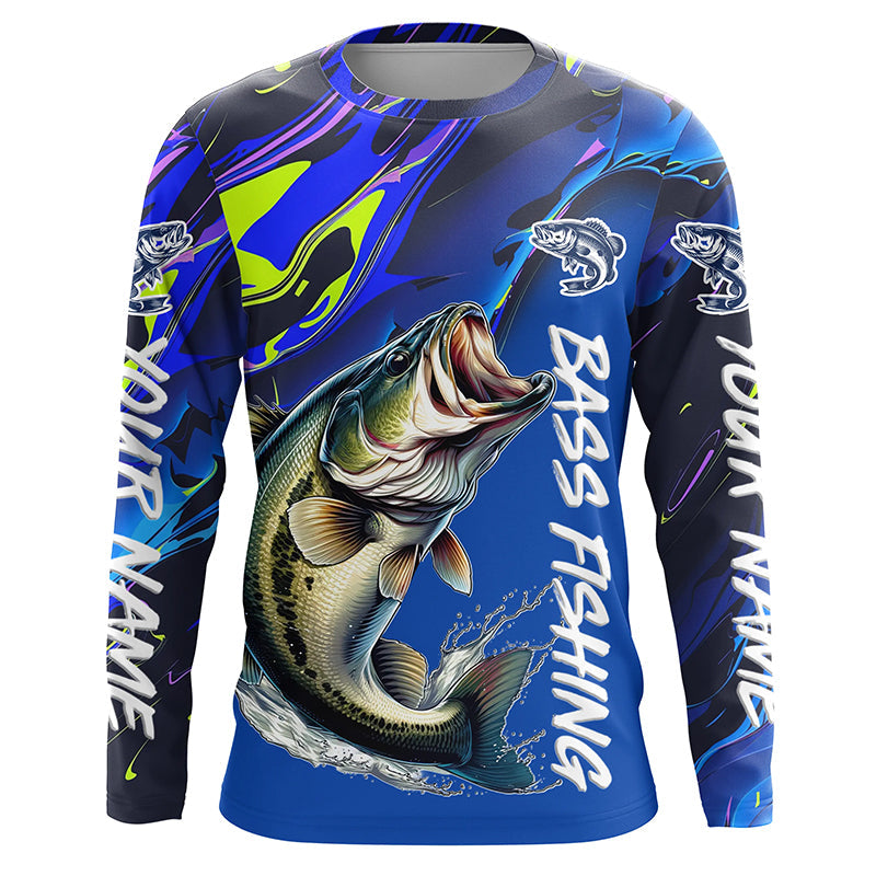 Personalized Largemouth Bass Long Sleeve Tournament Fishing, Water Camo Bass Fishing