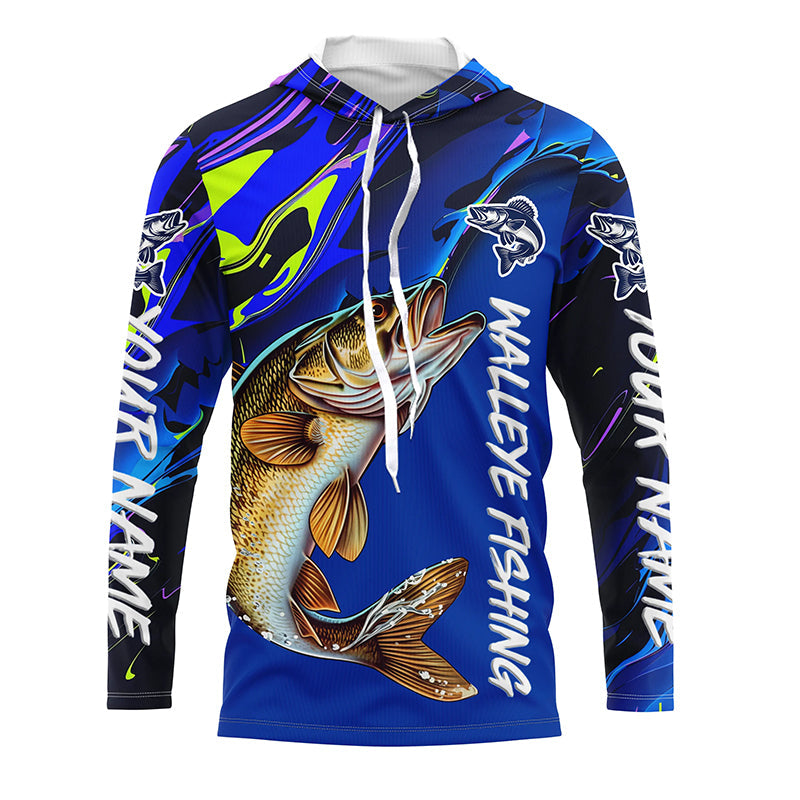 Personalized Walleye Long Sleeve Tournament Fishing, Water Camo Walleye Fishing