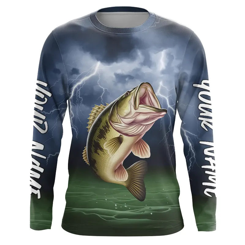 Thunder Lightning Custom Largemouth Bass Tournament Fishing T-Shirts, Bass Fishing