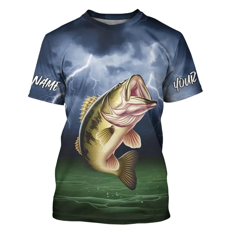 Thunder Lightning Custom Largemouth Bass Tournament Fishing T-Shirts, Bass Fishing