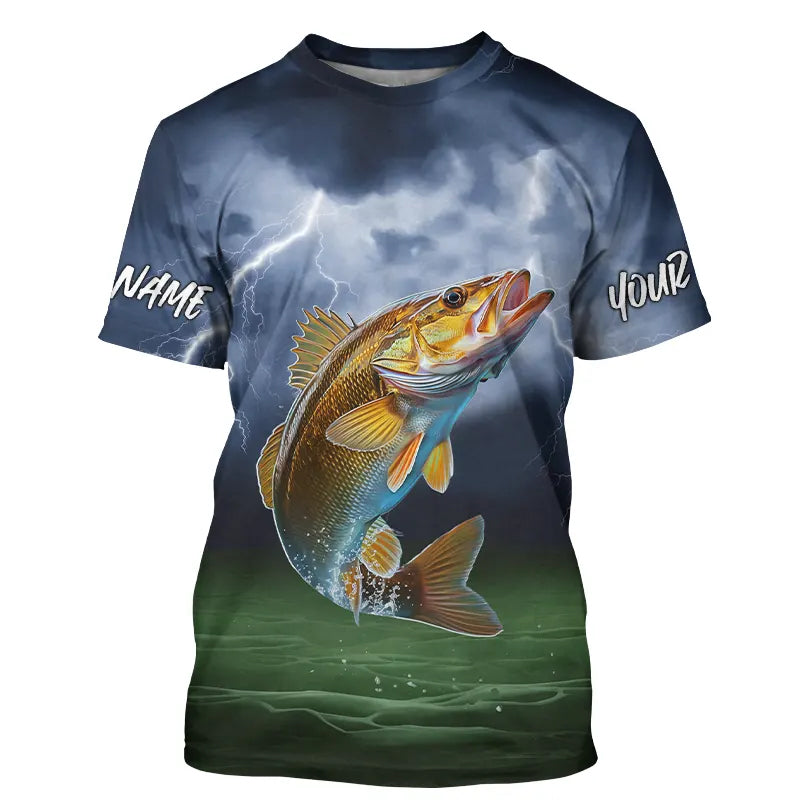 Thunder Lightning Custom Walleye Tournament Fishing T-Shirts, Walleye Fishing