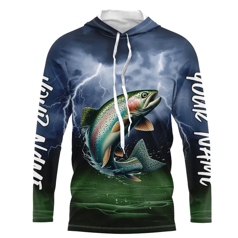 Thunder Lightning Custom Rainbow Trout Long Sleeve Hooded Tournament Fishing