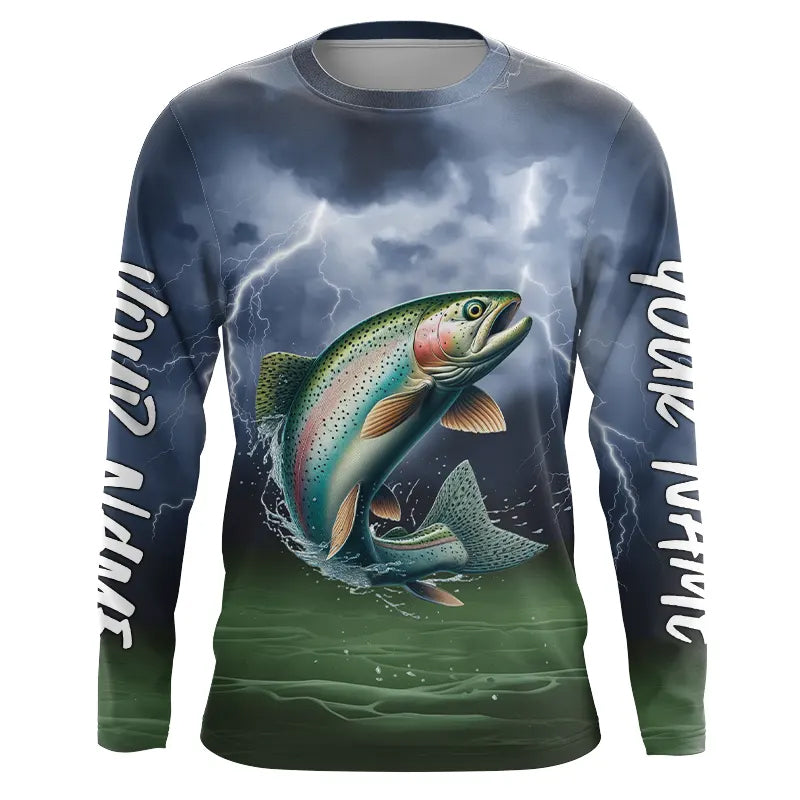 Thunder Lightning Custom Rainbow Trout Long Sleeve Hooded Tournament Fishing