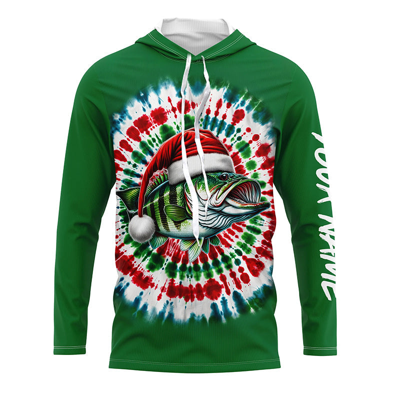 Custom Christmas Bass Fishing Tie Dye Long Sleeve Fishing, Christmas Bass Fishing Gifts