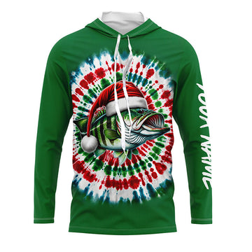 Custom Christmas Bass Fishing Tie Dye Long Sleeve Fishing, Christmas Bass Fishing Gifts