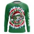 Custom Christmas Bass Fishing Tie Dye Long Sleeve Fishing, Christmas Bass Fishing Gifts