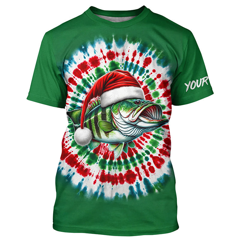 Custom Christmas Bass Fishing Tie Dye Long Sleeve Fishing, Christmas Bass Fishing Gifts