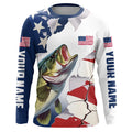 Personalized American Flag Bass Fishing Long Sleeve, Patriotic Bass Fishing
