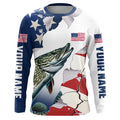Personalized American Flag Northern Pike Fishing Long Sleeve, Patriotic Pike Fishing