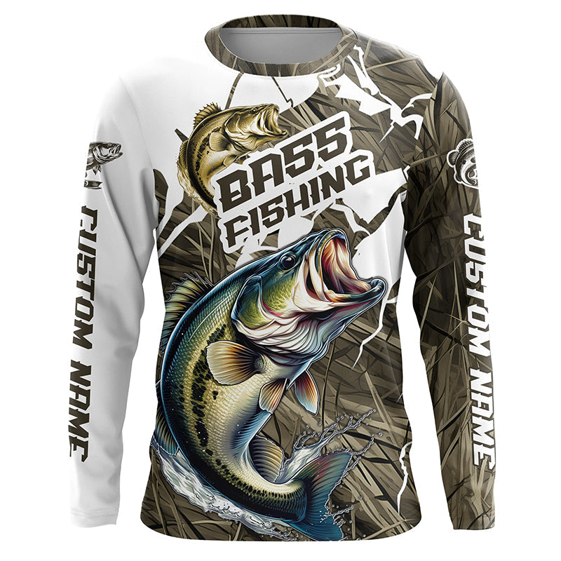 Largemouth Bass Fishing Custom Long Sleeve Tournament, Camouflage Bass Fishing