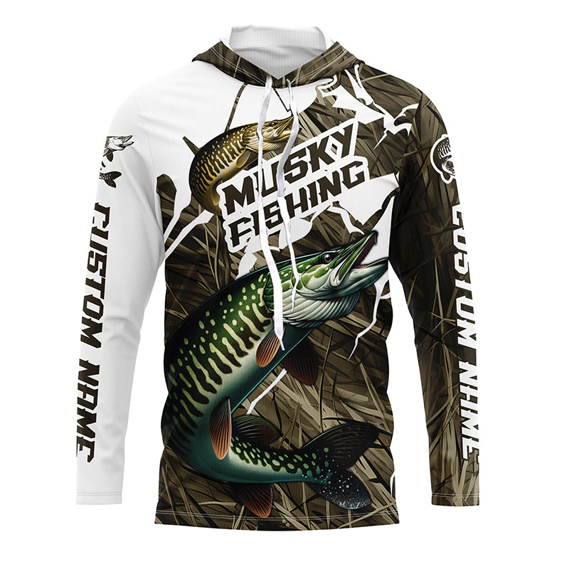 Musky Fishing Custom Long Sleeve Tournament, Camouflage Muskie Fishing