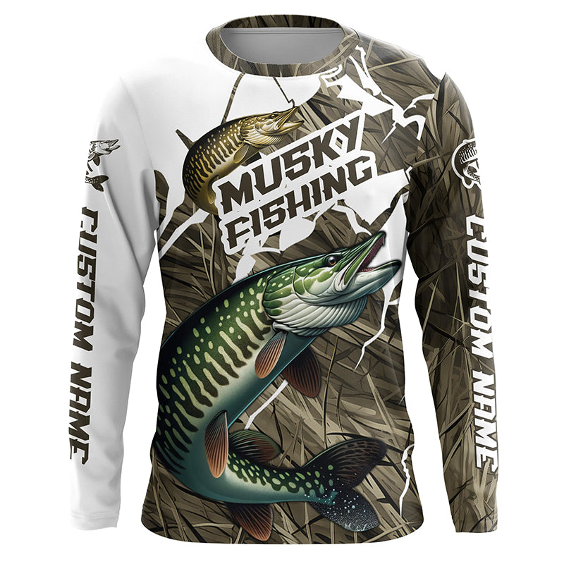 Musky Fishing Custom Long Sleeve Tournament, Camouflage Muskie Fishing