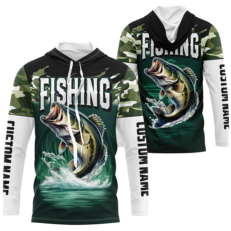 Camouflage Largemouth Bass Fishing Custom Long Sleeve Tournament, Fishing Gifts For Fisherman