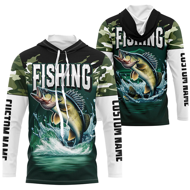 Camouflage Walleye Fishing Custom Long Sleeve Tournament, Fishing Gifts For Fisherman