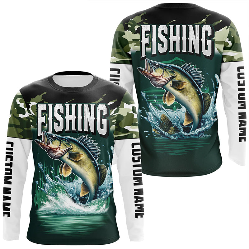 Camouflage Walleye Fishing Custom Long Sleeve Tournament, Fishing Gifts For Fisherman
