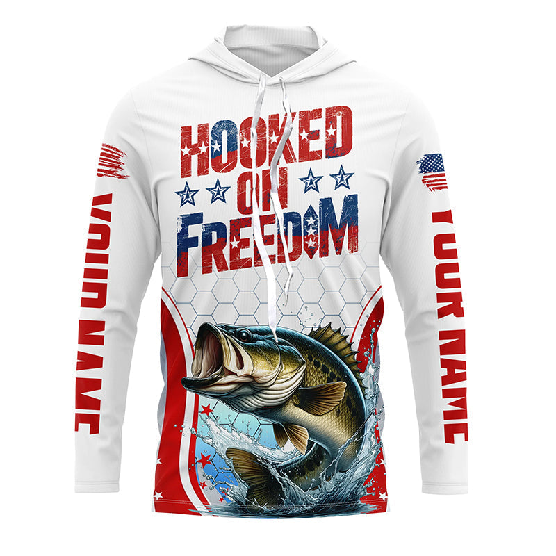 American Flag Bass Custom Long Sleeve Fishing, Hooked On Freedom Patriotic Fishing