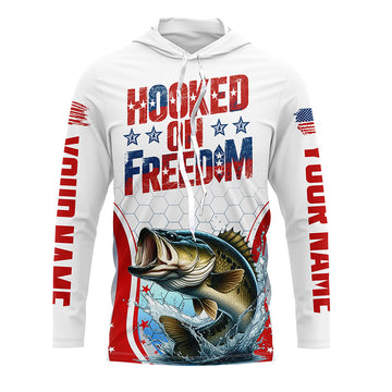 American Flag Bass Custom Long Sleeve Fishing, Hooked On Freedom Patriotic Fishing