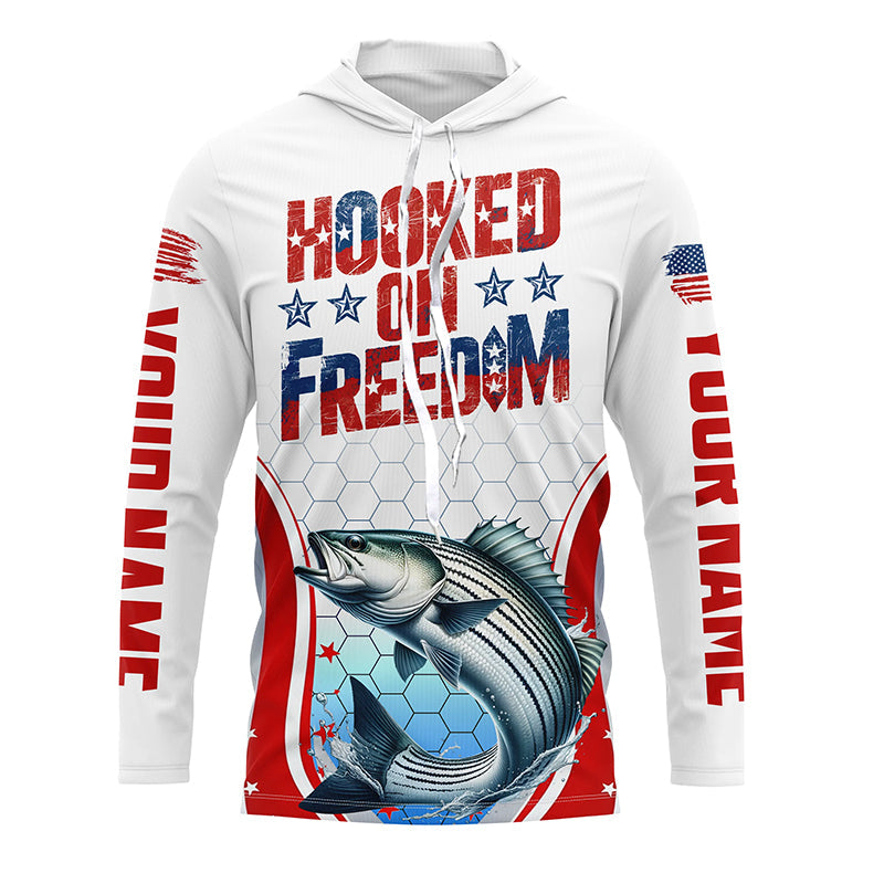 American Flag Striped Bass Custom Long Sleeve Fishing, Patriotic Fishing