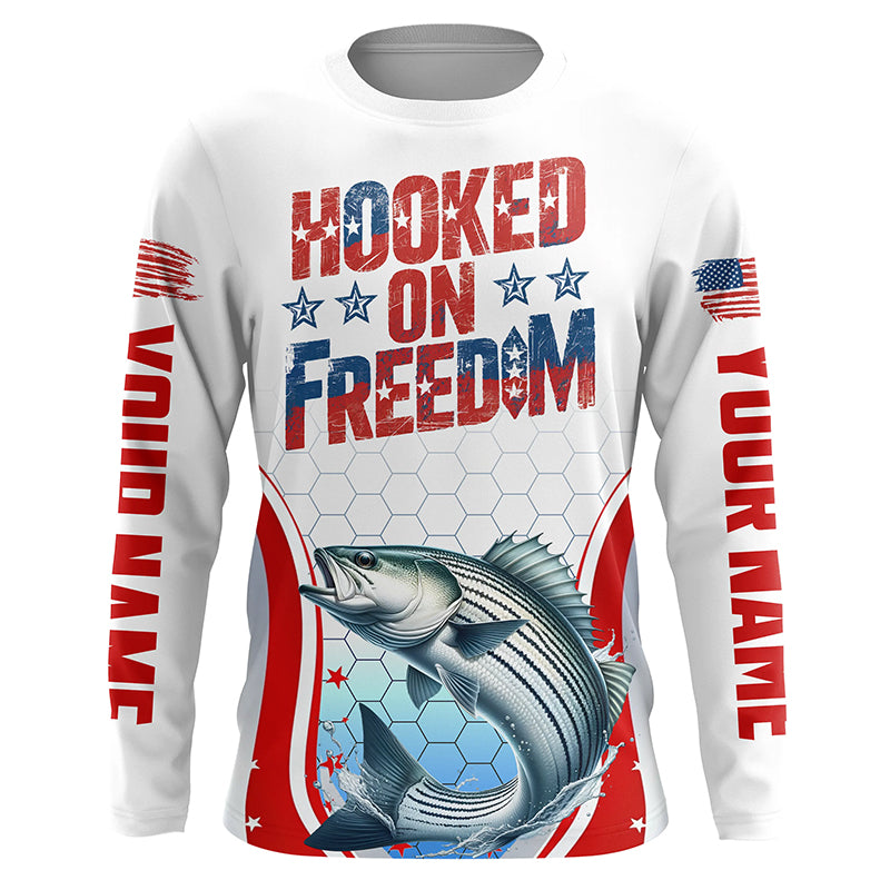 American Flag Striped Bass Custom Long Sleeve Fishing, Patriotic Fishing