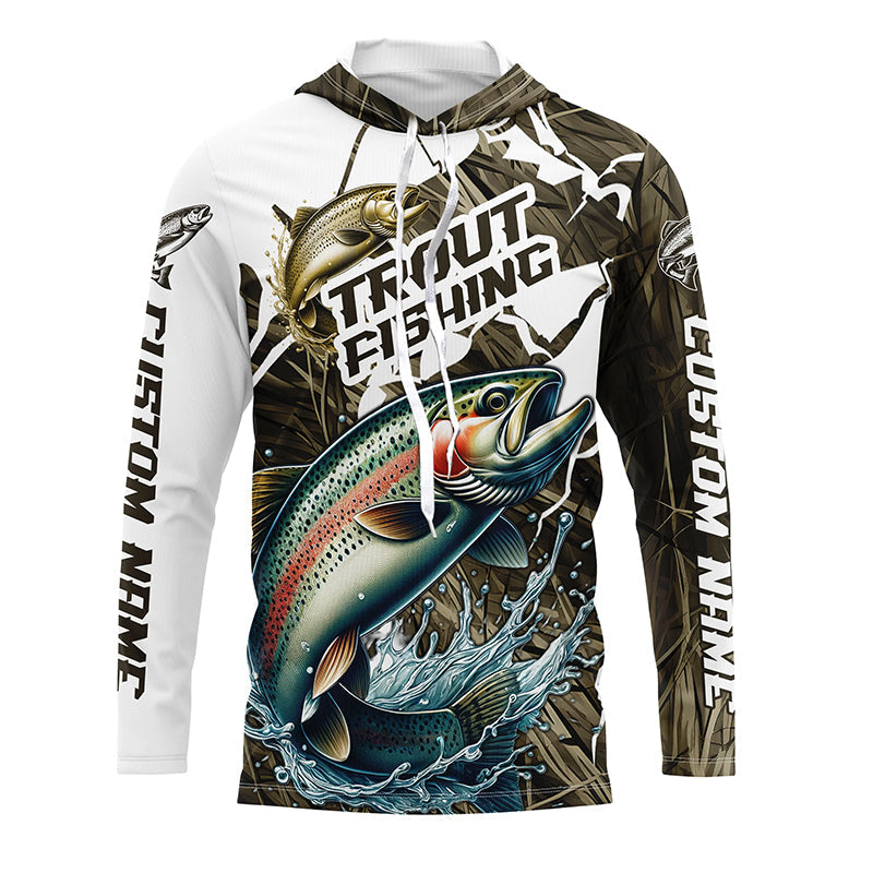 Rainbow Trout Fishing Custom Long Sleeve Tournament, Trout Fly Fishing Grass Camo