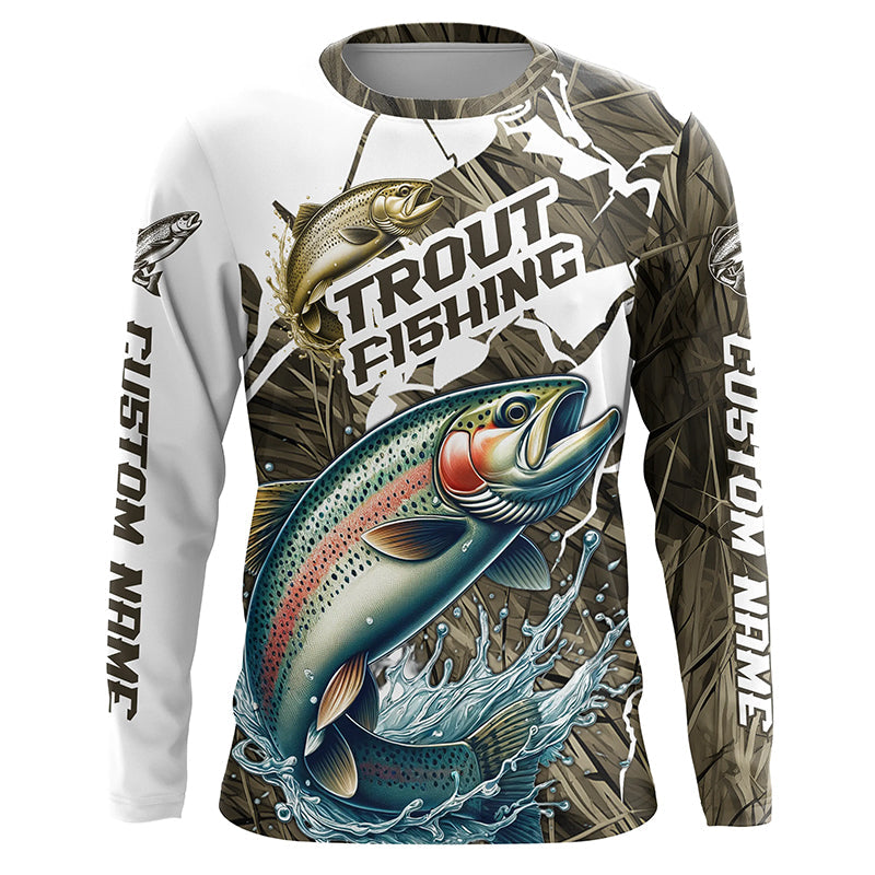 Rainbow Trout Fishing Custom Long Sleeve Tournament, Trout Fly Fishing Grass Camo