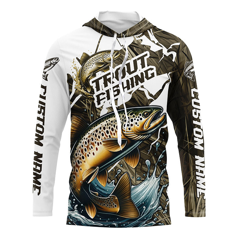 Brown Trout Fishing Custom Long Sleeve Tournament, Trout Fly Fishing Grass Camo