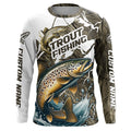 Brown Trout Fishing Custom Long Sleeve Tournament, Trout Fly Fishing Grass Camo