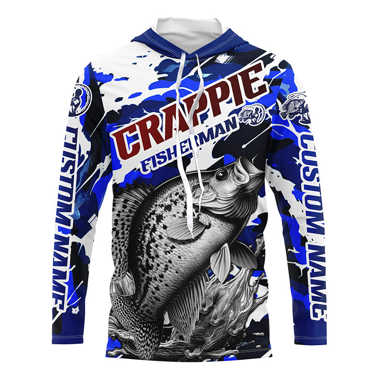 Personalized Crappie Fisherman Long Sleeve Fishing, Red White And Blue Camo Fishing