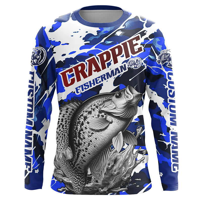 Personalized Crappie Fisherman Long Sleeve Fishing, Red White And Blue Camo Fishing