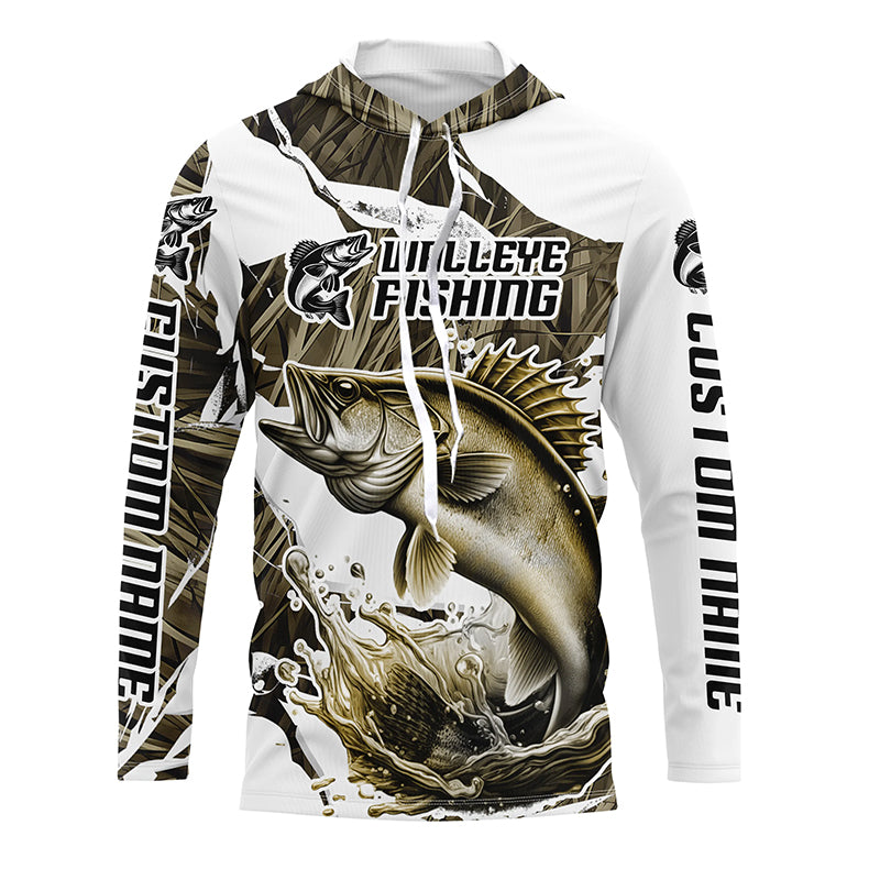 Grass Camo Custom Walleye Fishing Long Sleeve Tournament Fishing, Walleye Fishing Apparel