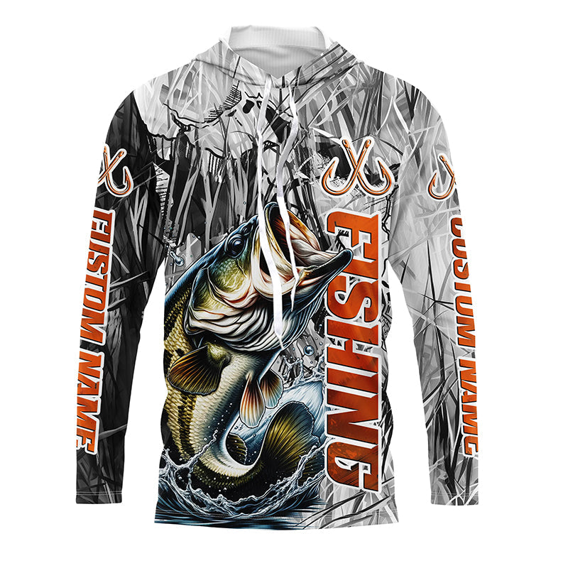 Largemouth Bass Fishing Custom Long Sleeve Tournament Fishing, Gray Camo Bass Fishing