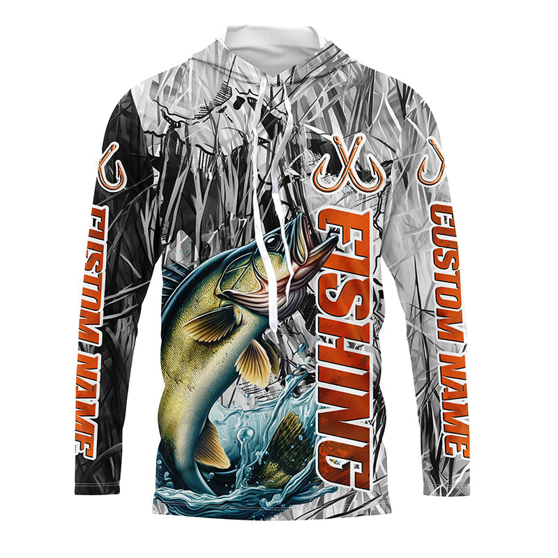 Walleye Fishing Custom Long Sleeve Tournament Fishing, Gray Camo Walleye Fishing