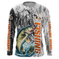 Walleye Fishing Custom Long Sleeve Tournament Fishing, Gray Camo Walleye Fishing