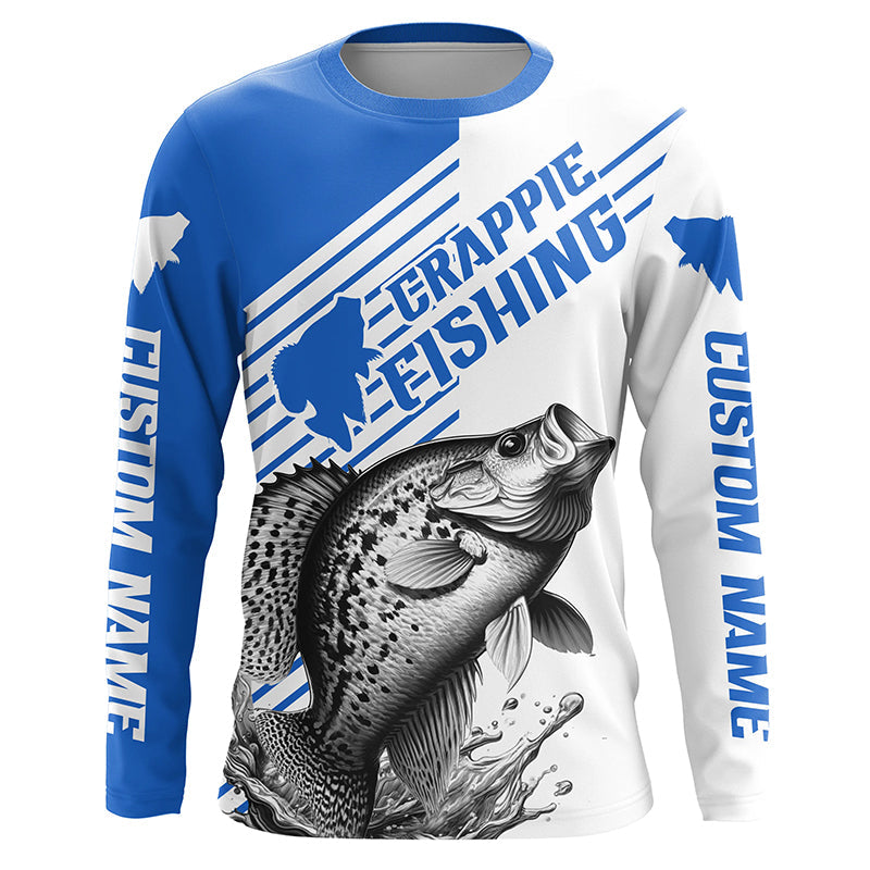 Crappie Fishing Customized Name Long Sleeve Tournament, Crappie Fishing | Blue