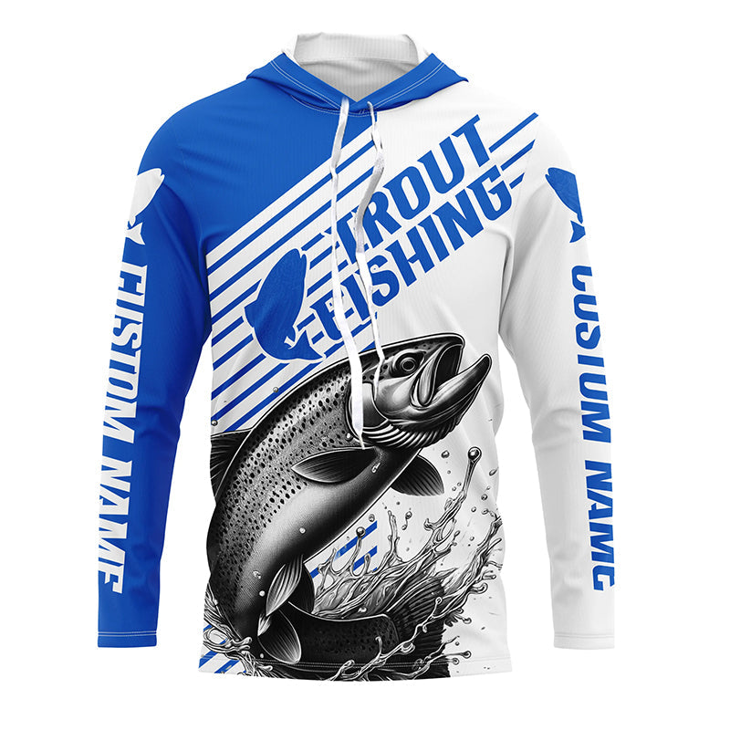 Trout Fishing Customized Name Long Sleeve Tournament, Lake Trout Fishing | Blue