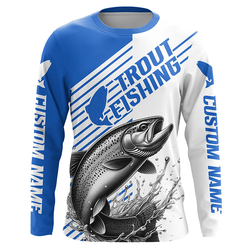 Trout Fishing Customized Name Long Sleeve Tournament, Lake Trout Fishing | Blue