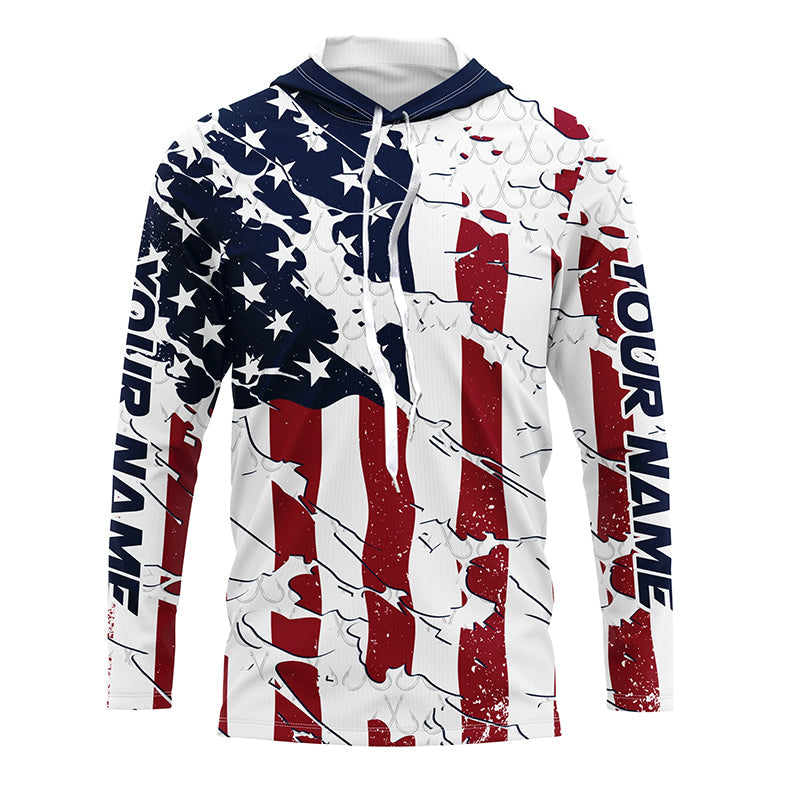 Personalized American Flag Long Sleeve Fishing Uv Protection, Patriotic Fishing Apparel