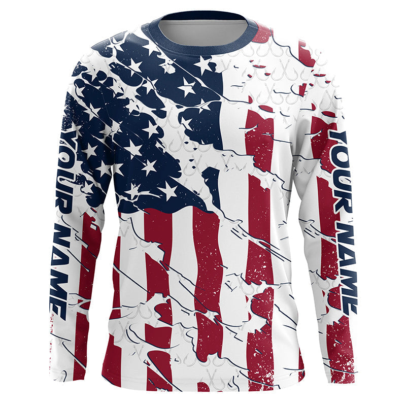 Personalized American Flag Long Sleeve Fishing Uv Protection, Patriotic Fishing Apparel