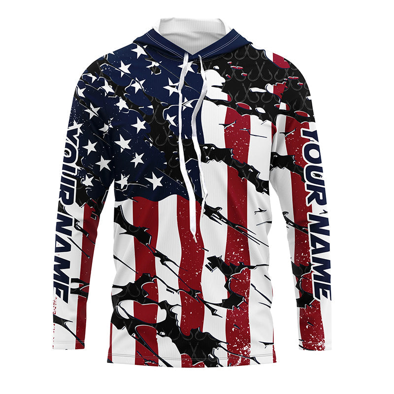 Personalized American Flag Long Sleeve Fishing Uv Protection, Patriotic Fishing Apparel