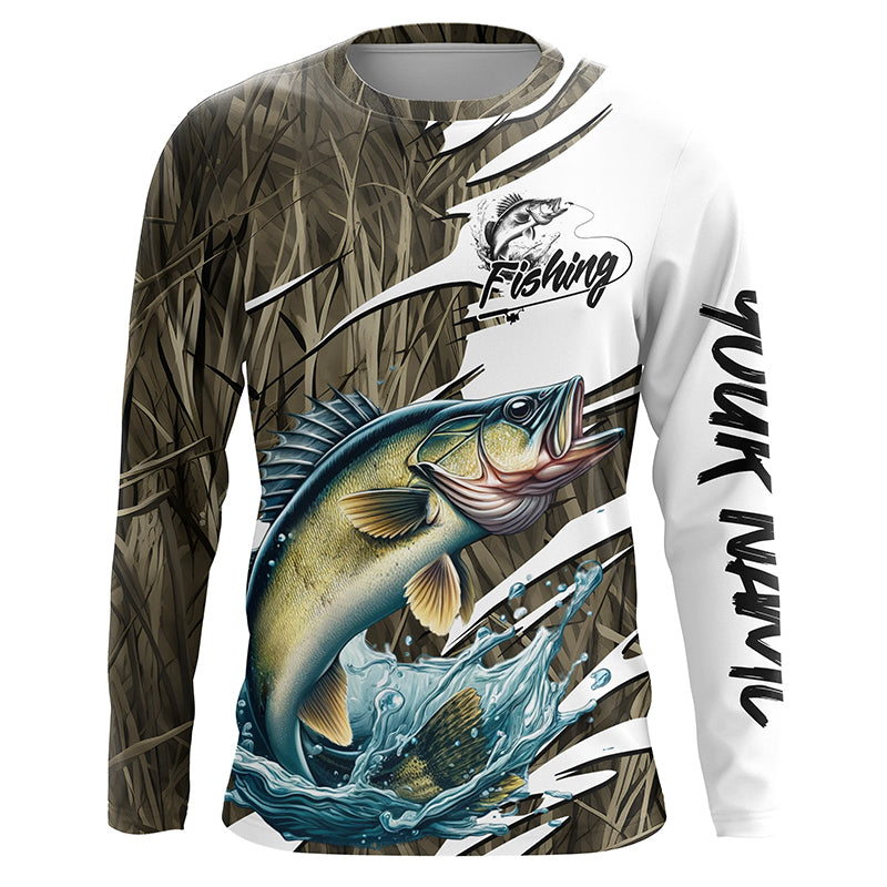 Walleye Fishing Custom Camo Long Sleeve Fishing, Walleye Fishing Tournament Apparel