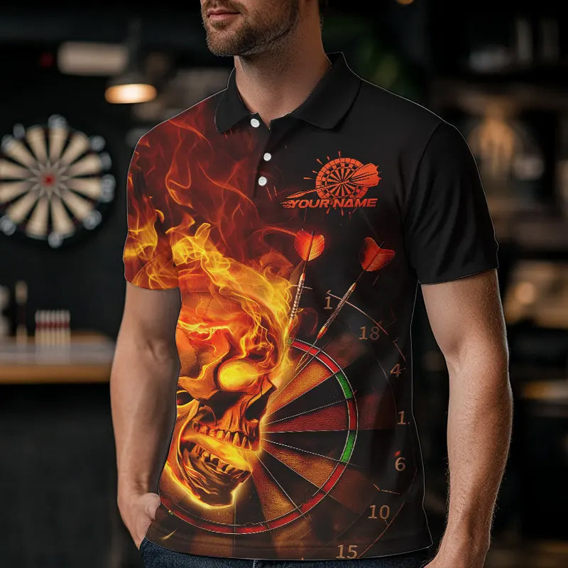 Custom Black And Orange Flame Skull Dart Quarter-Zip, Fire Dart Bowling Team