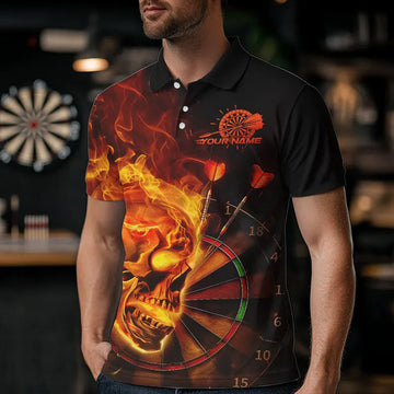 Custom Black And Orange Flame Skull Dart Quarter-Zip, Fire Dart Bowling Team