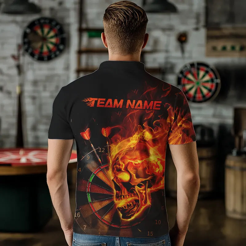 Custom Black And Orange Flame Skull Dart Quarter-Zip, Fire Dart Bowling Team