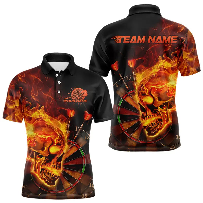 Custom Black And Orange Flame Skull Dart Quarter-Zip, Fire Dart Bowling Team