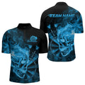 Custom Black And Blue Flame Skull Dart Quarter-Zip, Fire Dart Bowling Team