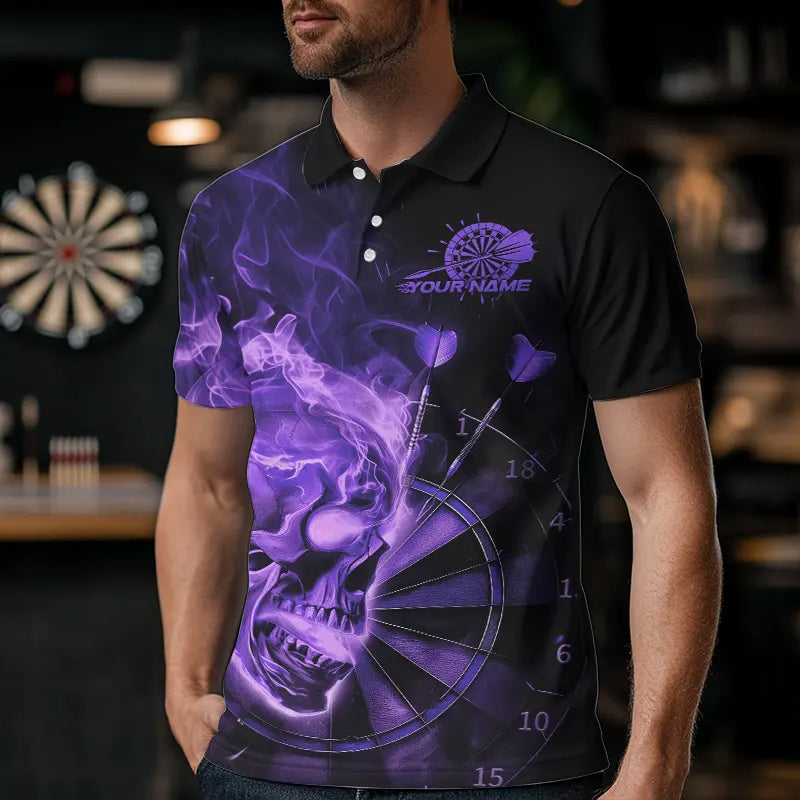 Custom Black And Purple Flame Skull Dart Quarter-Zip, Fire Dart Bowling Team