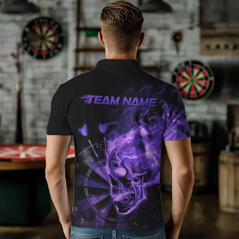 Custom Black And Purple Flame Skull Dart Quarter-Zip, Fire Dart Bowling Team