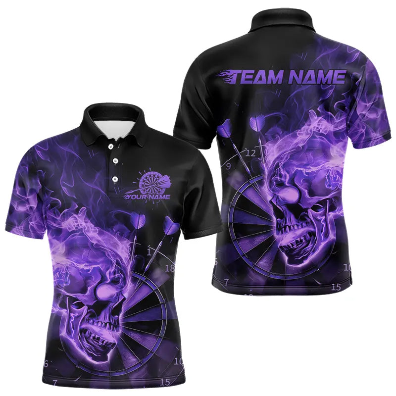 Custom Black And Purple Flame Skull Dart Quarter-Zip, Fire Dart Bowling Team